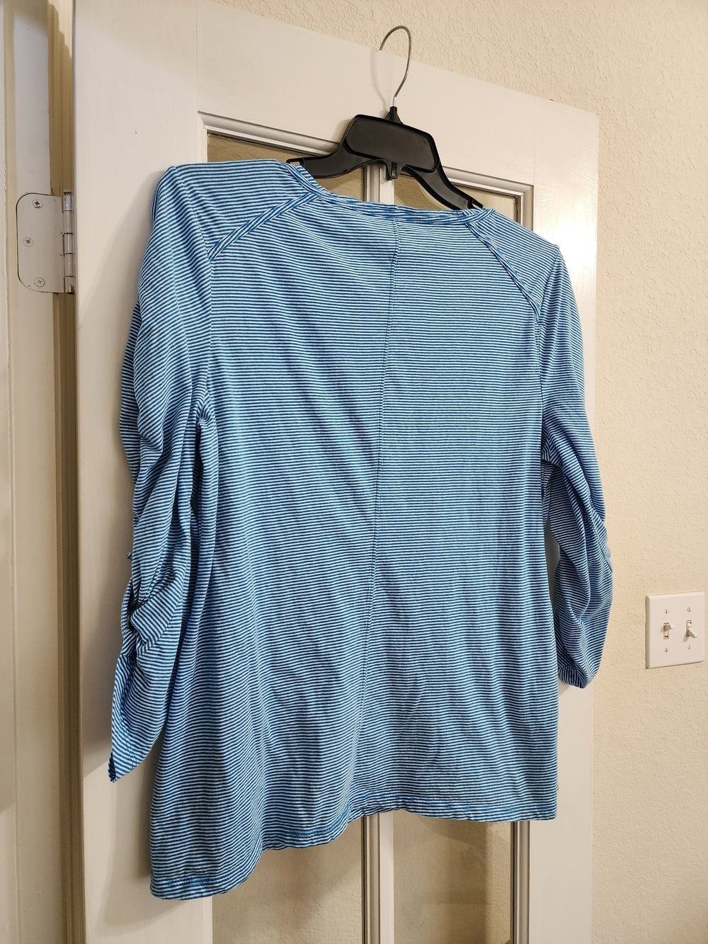 Style & Co Blue White Striped Roll Tab Henley Top XL Coastal Cotton - Picture 4 of 11